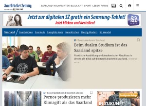 How saarbruecker-zeitung.de looks like on a tablet such as an iPad.