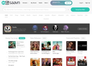 How saavn.com looks like on a tablet such as an iPad.