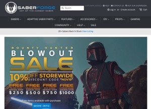 How saberforge.com looks like on a tablet such as an iPad.
