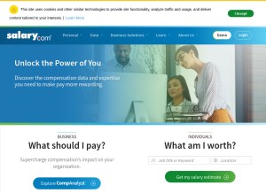 How salary.com looks like on a tablet such as an iPad.