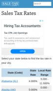 How sale-tax.com looks like on a mobile device such as an iPhone.