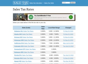 How sale-tax.com looks like on a tablet such as an iPad.