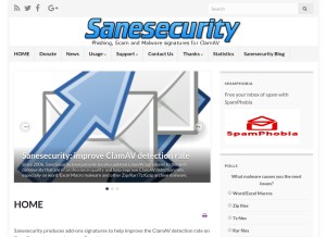 How sanesecurity.net looks like on a tablet such as an iPad.