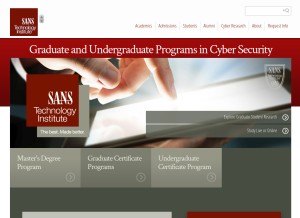 How sans.edu looks like on a tablet such as an iPad.