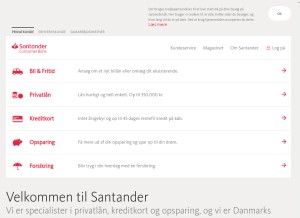 How santanderconsumer.dk looks like on a tablet such as an iPad.