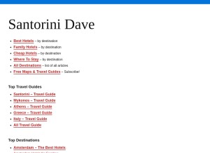 How santorinidave.com looks like on a tablet such as an iPad.