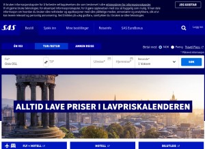 How sas.no looks like on a tablet such as an iPad.