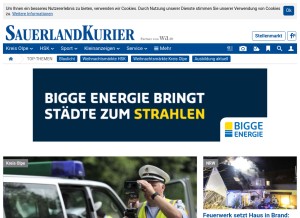How sauerlandkurier.de looks like on a tablet such as an iPad.