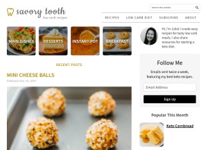 How savorytooth.com looks like on a tablet such as an iPad.