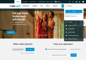How sbicard.com looks like on a tablet such as an iPad.