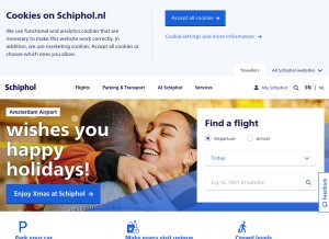 How schiphol.nl looks like on a tablet such as an iPad.