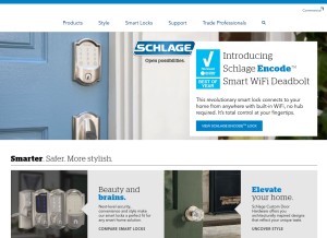 How schlage.com looks like on a tablet such as an iPad.