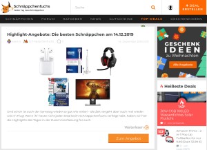 How schnaeppchenfuchs.com looks like on a tablet such as an iPad.