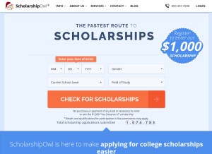 How scholarshipowl.com looks like on a tablet such as an iPad.
