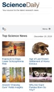 How sciencedaily.com looks like on a mobile device such as an iPhone.