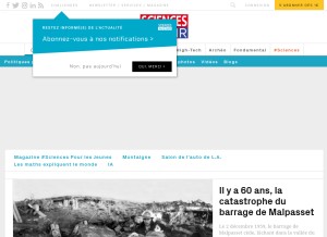 How sciencesetavenir.fr looks like on a tablet such as an iPad.