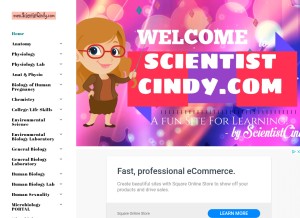 How scientistcindy.com looks like on a tablet such as an iPad.