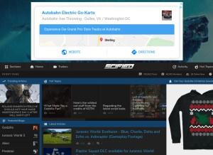 How scified.com looks like on a tablet such as an iPad.