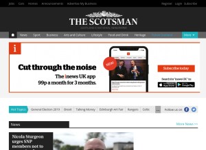 How scotsman.com looks like on a tablet such as an iPad.