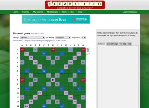 How scrabulizer.com looks like on a tablet such as an iPad.