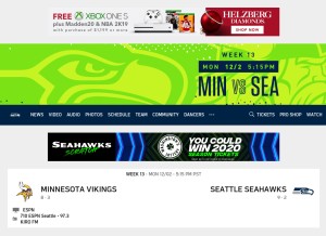 How seahawks.com looks like on a tablet such as an iPad.
