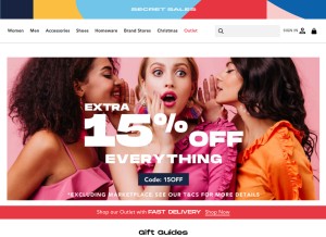 How secretsales.com looks like on a tablet such as an iPad.