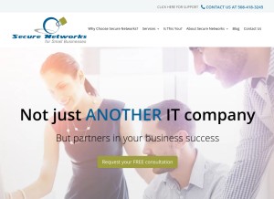 How securebiznetworks.com looks like on a tablet such as an iPad.