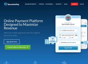 How securionpay.com looks like on a tablet such as an iPad.