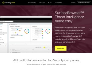 How securitytrails.com looks like on a tablet such as an iPad.