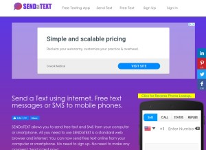 How sendatext.co looks like on a tablet such as an iPad.
