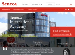 How senecacollege.ca looks like on a tablet such as an iPad.
