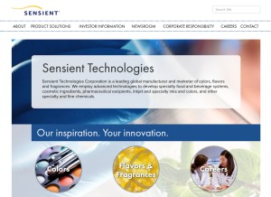 How sensient.com looks like on a tablet such as an iPad.