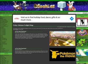 How serebii.net looks like on a tablet such as an iPad.