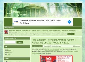 How serenesforest.net looks like on a tablet such as an iPad.