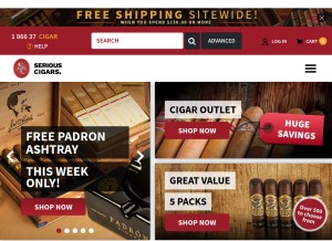 How seriouscigars.com looks like on a tablet such as an iPad.