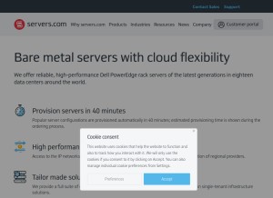 How servers.com looks like on a tablet such as an iPad.
