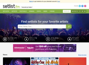 How setlist.fm looks like on a tablet such as an iPad.