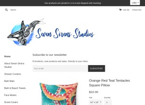 How sevensirensstudios.com looks like on a tablet such as an iPad.