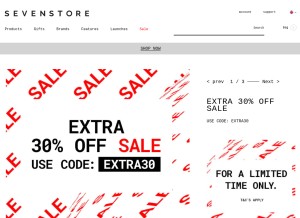 How sevenstore.com looks like on a tablet such as an iPad.