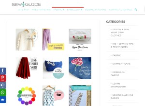 How sewguide.com looks like on a tablet such as an iPad.