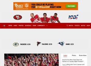 How sf49ers.com looks like on a tablet such as an iPad.