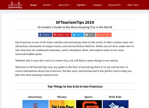 How sftourismtips.com looks like on a tablet such as an iPad.