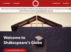 How shakespearesglobe.com looks like on a tablet such as an iPad.