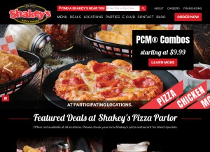 How shakeys.com looks like on a tablet such as an iPad.