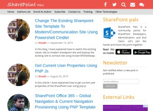 How sharepointpals.com looks like on a tablet such as an iPad.