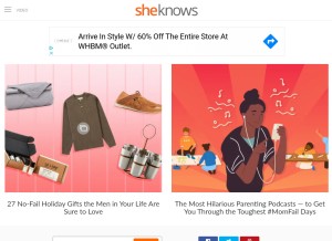 How sheknows.com looks like on a tablet such as an iPad.