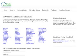 How shelterlistings.org looks like on a tablet such as an iPad.