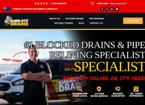 How sherlockdrains.com.au looks like on a tablet such as an iPad.