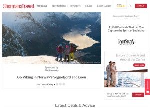 How shermanstravel.com looks like on a tablet such as an iPad.
