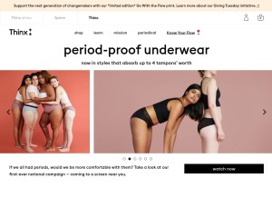 How shethinx.com looks like on a tablet such as an iPad.